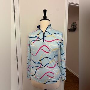 Light Blue Long-Sleeve Performance Printed Quarter-Zip Top